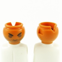 Playmobil 7048 Playmobil Lot of 2 Men's Heads Tanned with Beard and Small Eyebrows