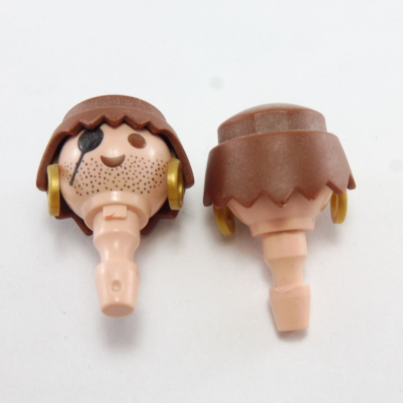 Playmobil 4517 Playmobil Lot de 2 Têtes Mal Rasées Bandeau Oeil Boucles Oreilles Cheveux Marrons