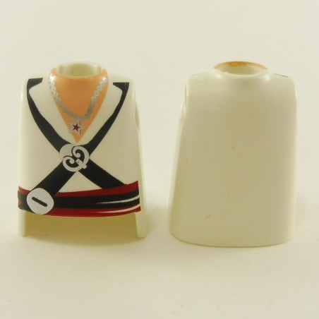 Playmobil 23430 Playmobil Lot de 2 Bustes Pirates Blanc Col Ouvert Ceinture Rouge Foncée